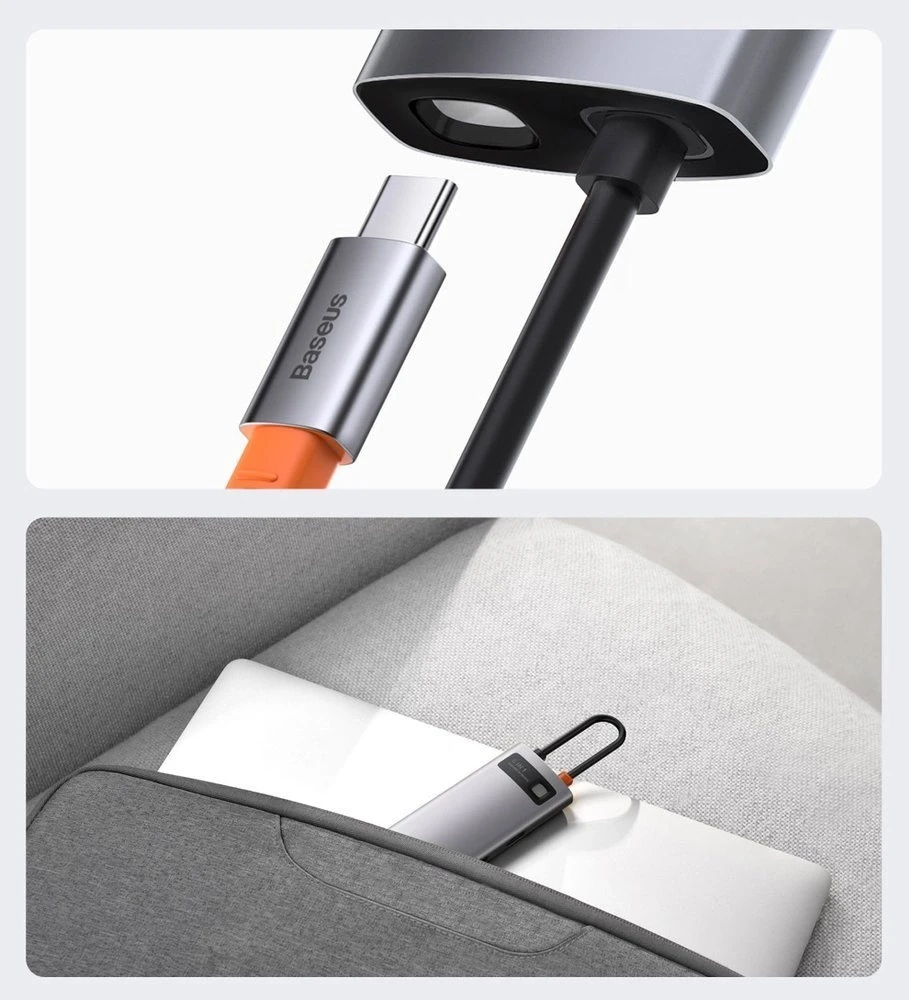 Baseus Metal Gleam serijos 6in1 šakotuvas USB-C - 3x USB 3.0 HDMI USB-C PD Ethernet RJ45