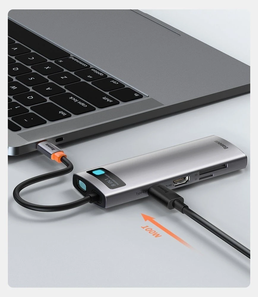 Jungčių stotelė / adapteris USB C kištukas - 8 rūšių jungtys Metal Gleam BASEUS