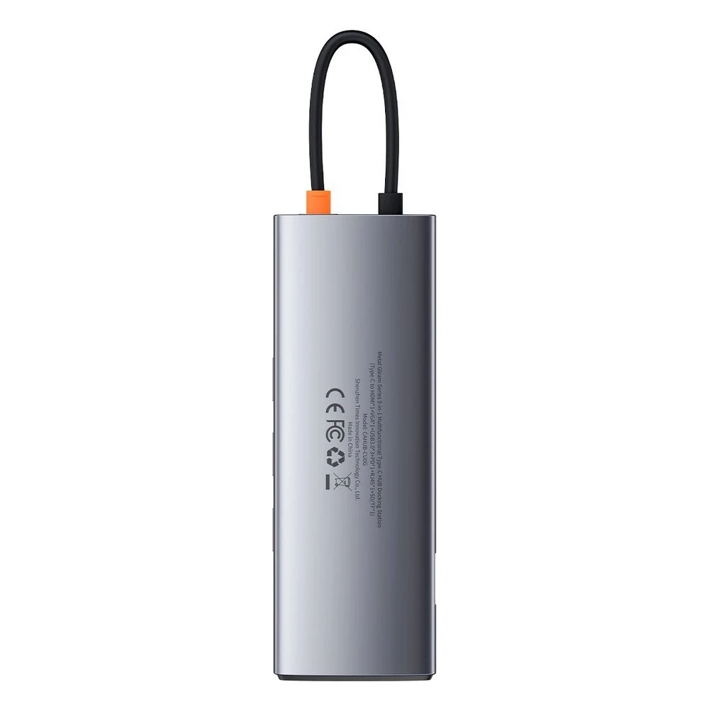 Šakotuvas 9in1 Baseus Metal Gleam Series, USB-C į 3x USB 3.0 + HDMI + USB-C PD + Ethernet RJ45 + Micro SD/SD + VGA