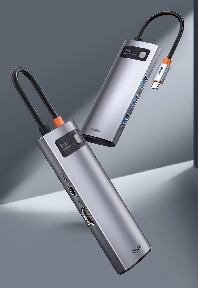 Baseus Metal Gleam serijos 5in1 stebulė, nuo USB-C iki 3x USB 3.0 + HDMI + USB-C PD