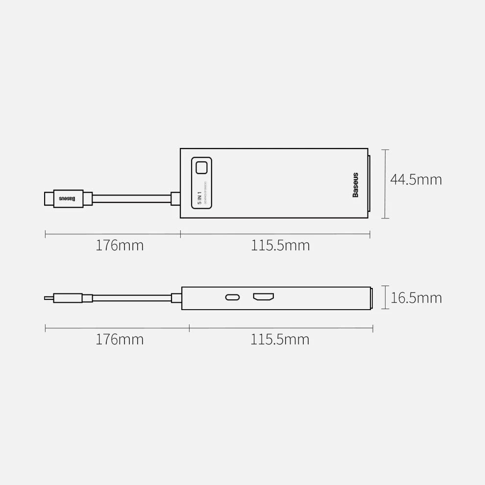 Baseus Metal Gleam serijos 5in1 stebulė, nuo USB-C iki 3x USB 3.0 + HDMI + USB-C PD
