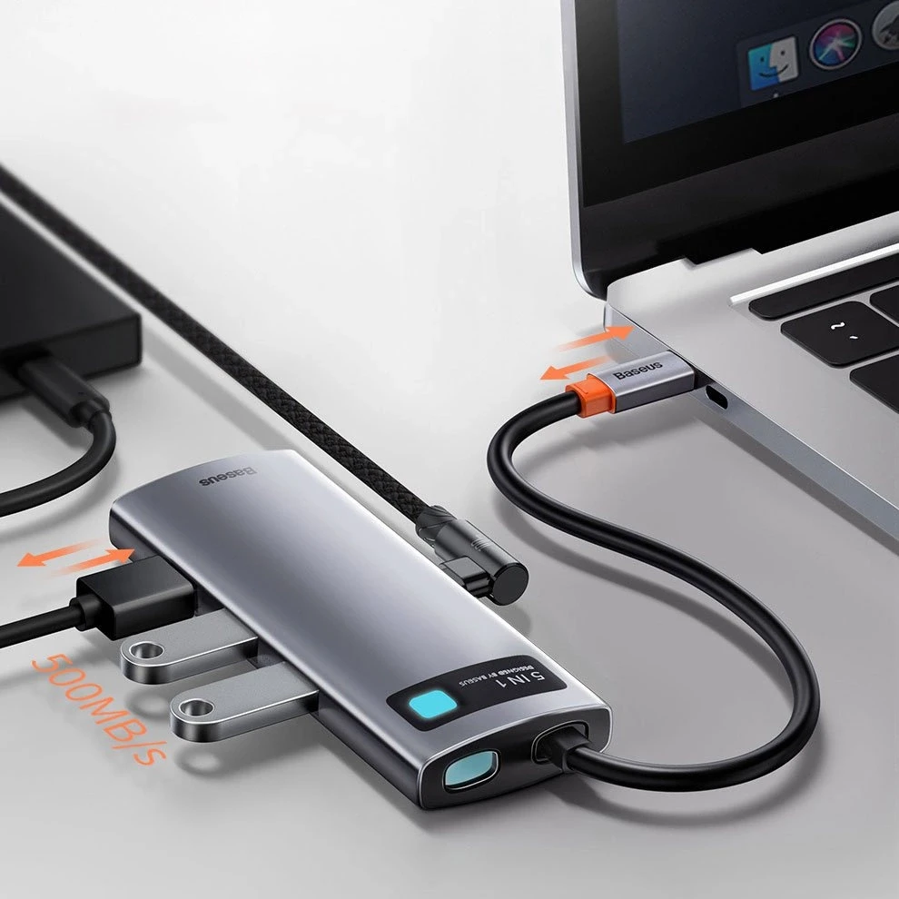 Baseus Metal Gleam serijos 5in1 stebulė, nuo USB-C iki 3x USB 3.0 + HDMI + USB-C PD