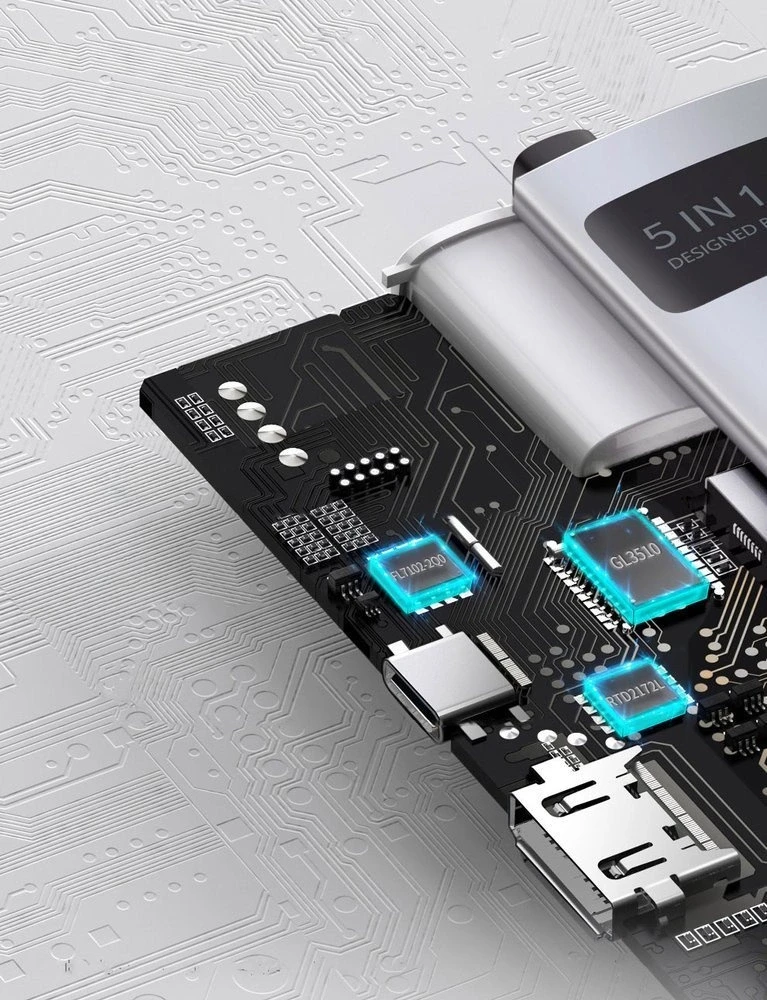 Baseus Metal Gleam serijos 5in1 stebulė, nuo USB-C iki 3x USB 3.0 + HDMI + USB-C PD