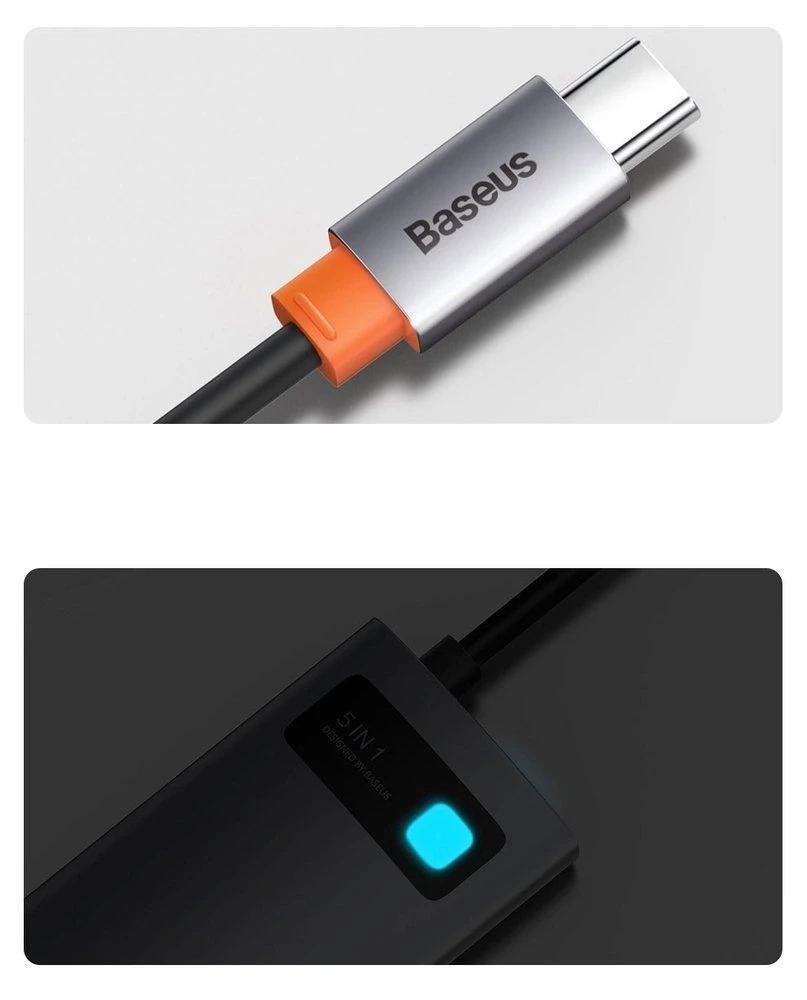 Baseus Metal Gleam serijos 5in1 stebulė, nuo USB-C iki 3x USB 3.0 + HDMI + USB-C PD