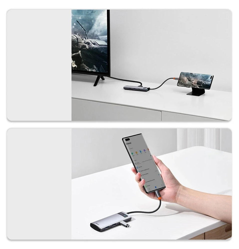 Baseus Metal Gleam serijos 5in1 stebulė, nuo USB-C iki 3x USB 3.0 + HDMI + USB-C PD