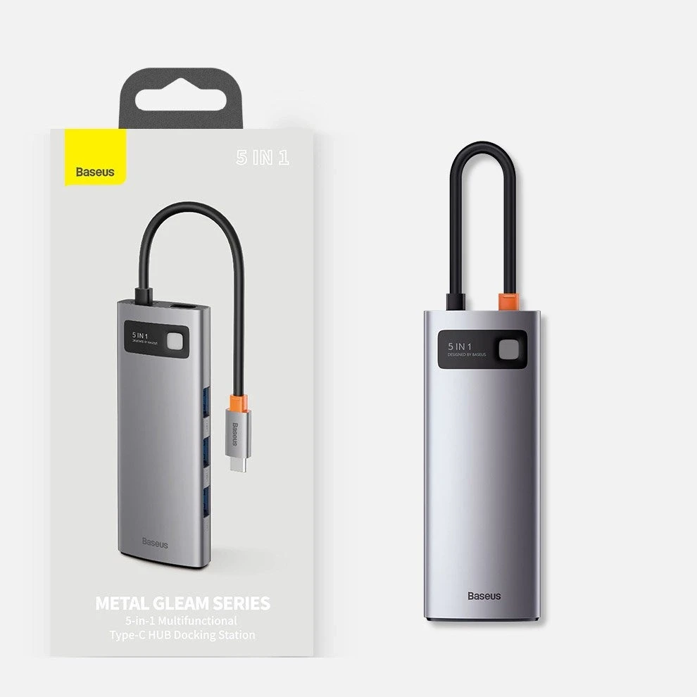 Baseus Metal Gleam serijos 5in1 stebulė, nuo USB-C iki 3x USB 3.0 + HDMI + USB-C PD