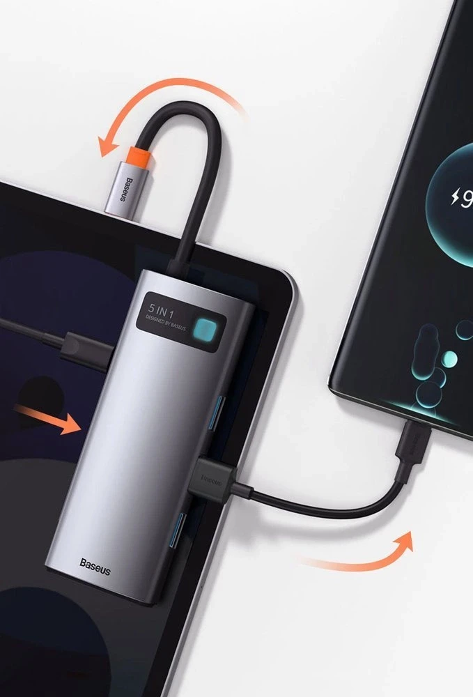 Baseus Metal Gleam serijos 5in1 stebulė, nuo USB-C iki 3x USB 3.0 + HDMI + USB-C PD