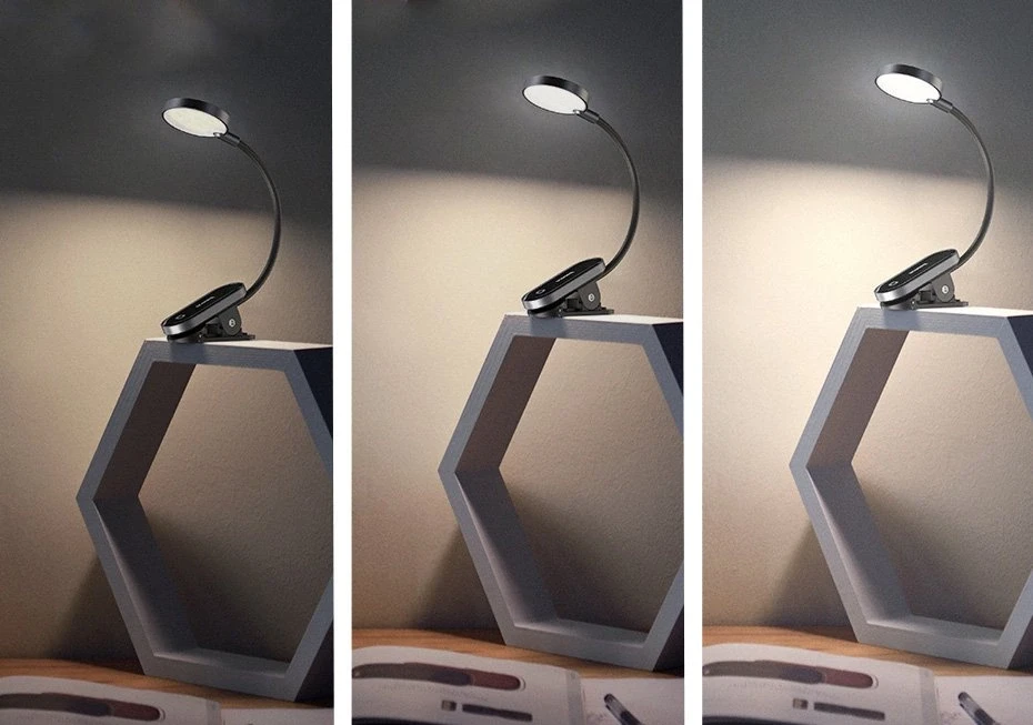 Baseus Prisegama skaitymo LED lempa, įkraunama USB, 3W, neutraliai balta