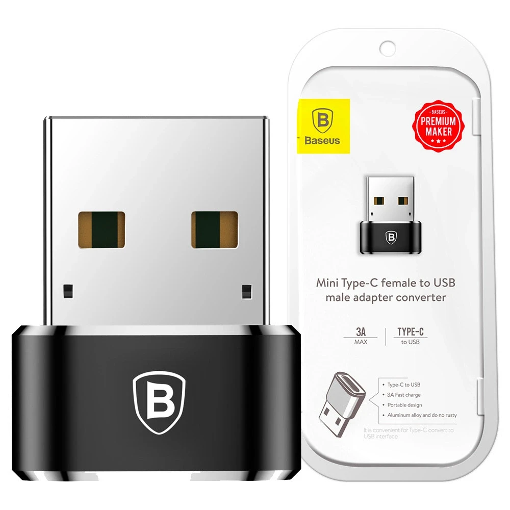 Baseus USB-C – USB-A adapteris 3A – Juodas