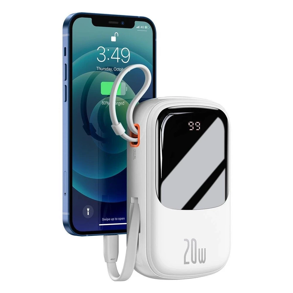 Baseus Qpow PRO Powerbank kabelis, 20000mAh, 20W (balta)