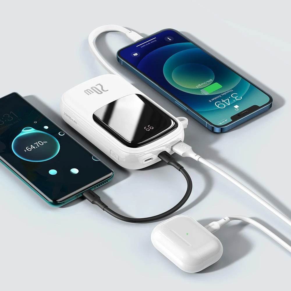 Baseus Qpow PRO Powerbank kabelis, 20000mAh, 20W (balta)