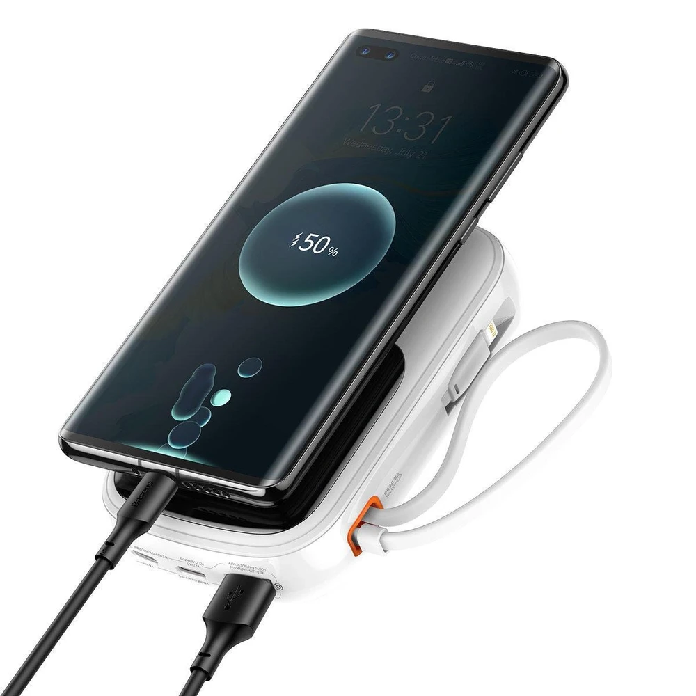 Powerbank Baseus Qpow PRO su kabeliu, 10000mAh, 22.5W (balta)
