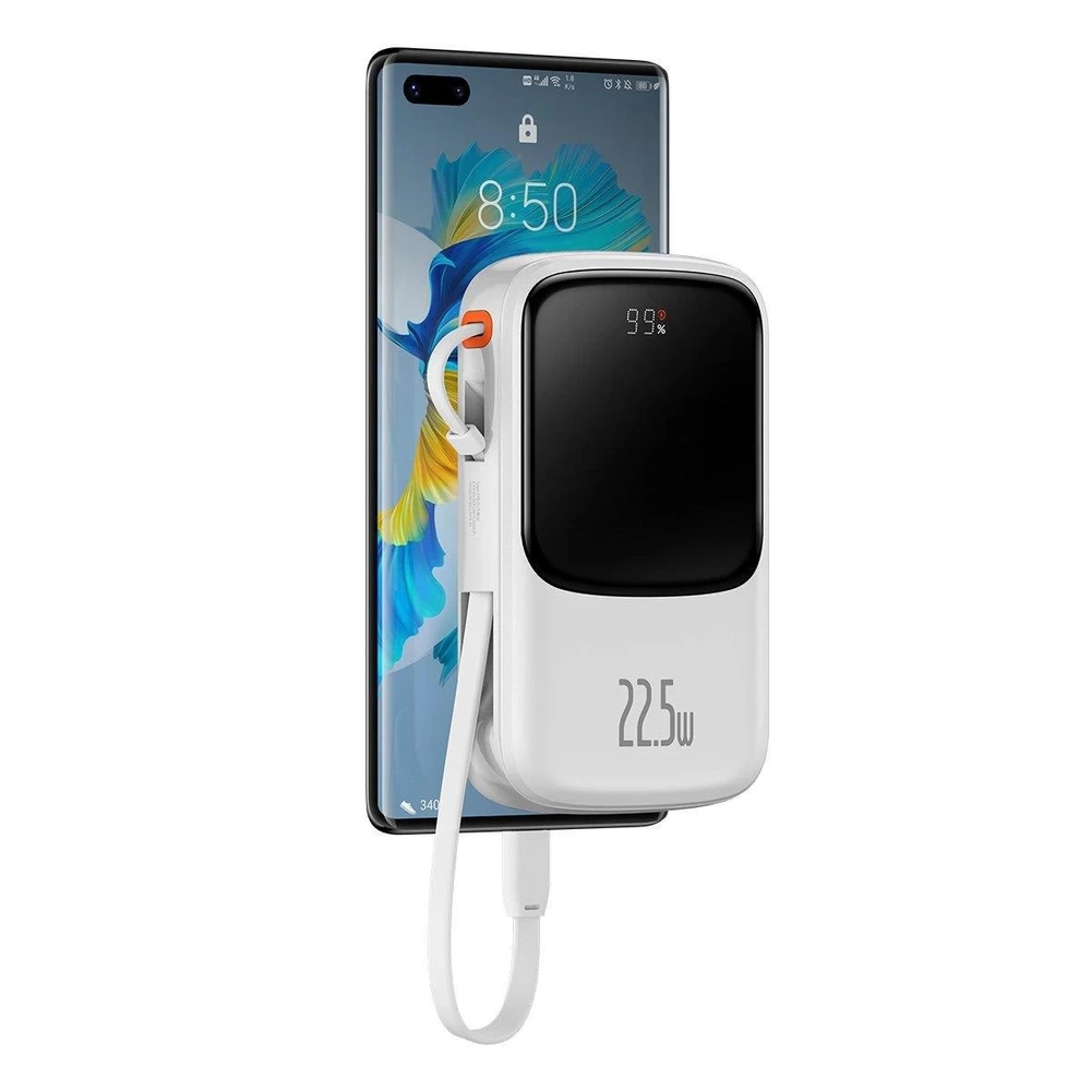 Powerbank Baseus Qpow PRO su kabeliu, 10000mAh, 22.5W (balta)