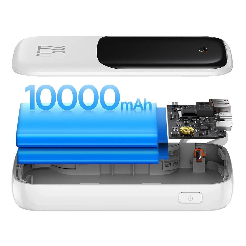 Powerbank Baseus Qpow PRO su kabeliu, 10000mAh, 22.5W (balta)