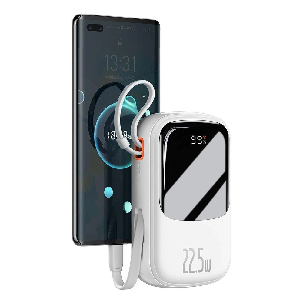 Powerbank Baseus Qpow PRO su laidu, 20000mAh, 22.5W (balta)