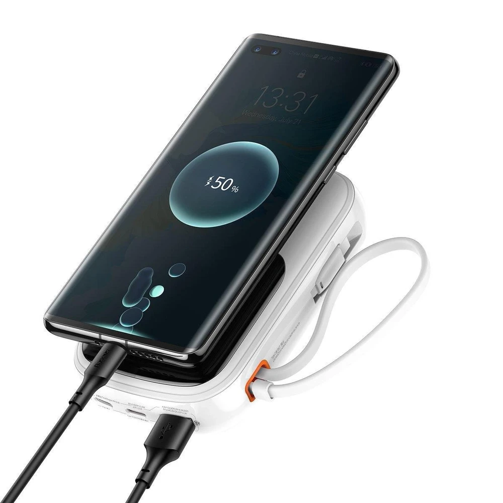 Powerbank Baseus Qpow PRO su laidu, 20000mAh, 22.5W (balta)
