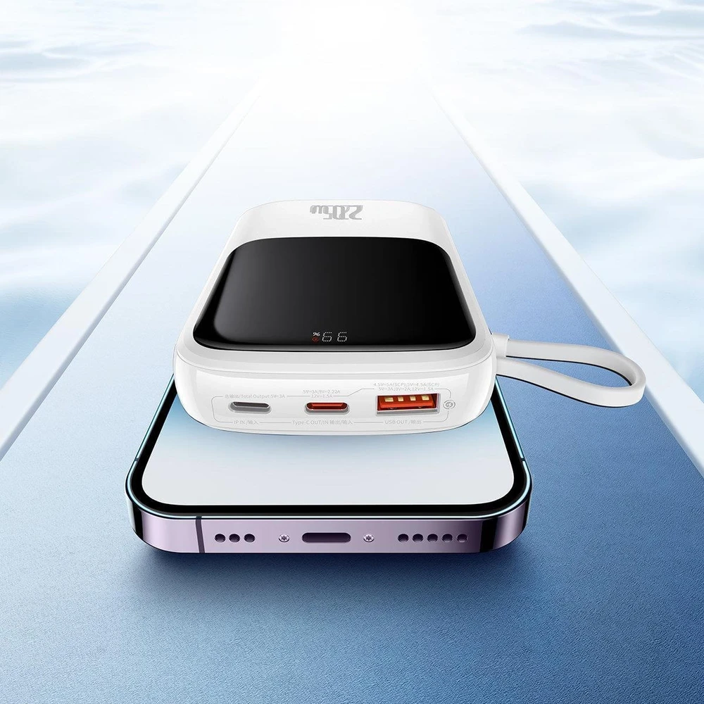 Powerbank Baseus Qpow PRO su kabeliu, 10000mAh, 22.5W (balta)