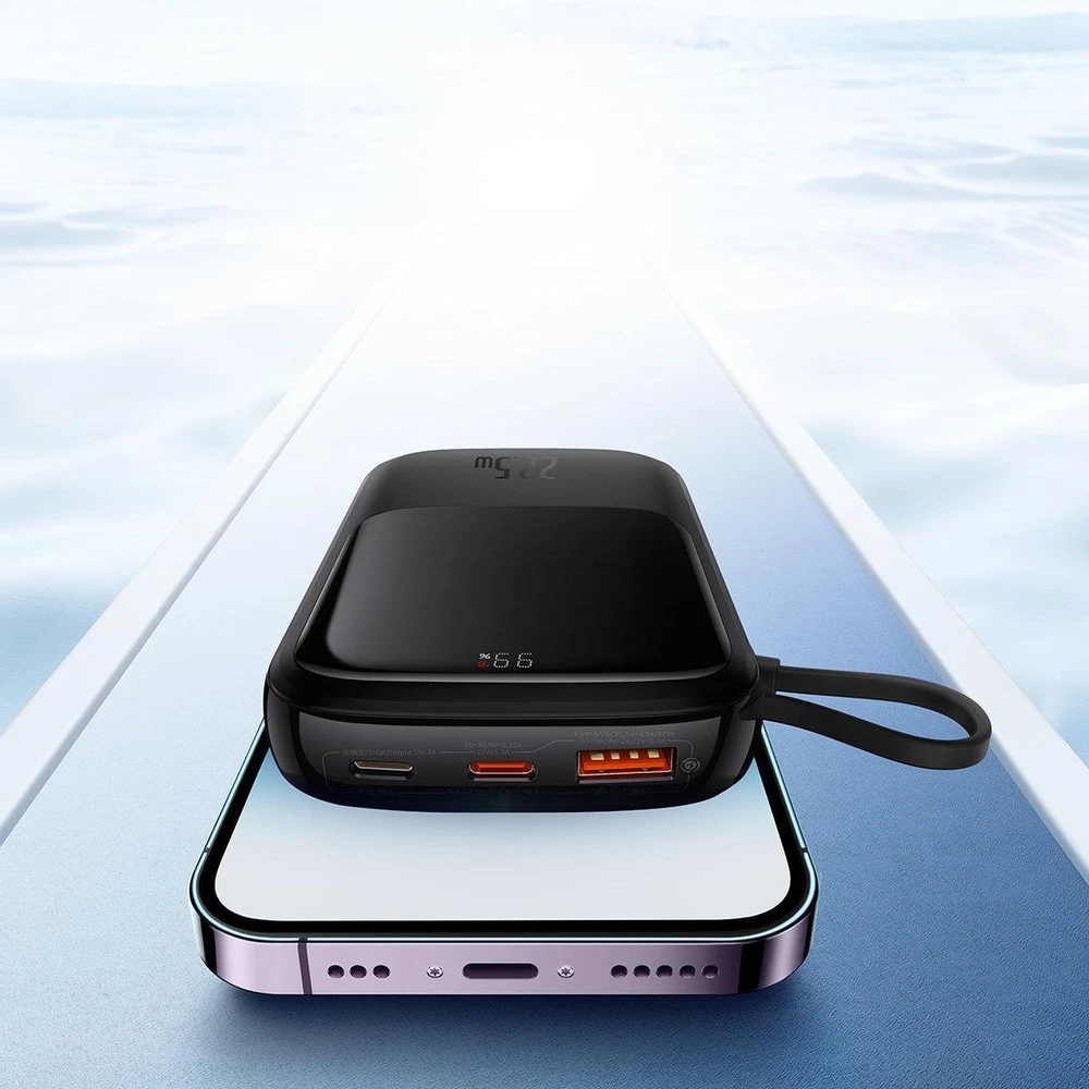 Powerbank Baseus Qpow PRO su laidu, 10000mAh, 22.5W (juodas)