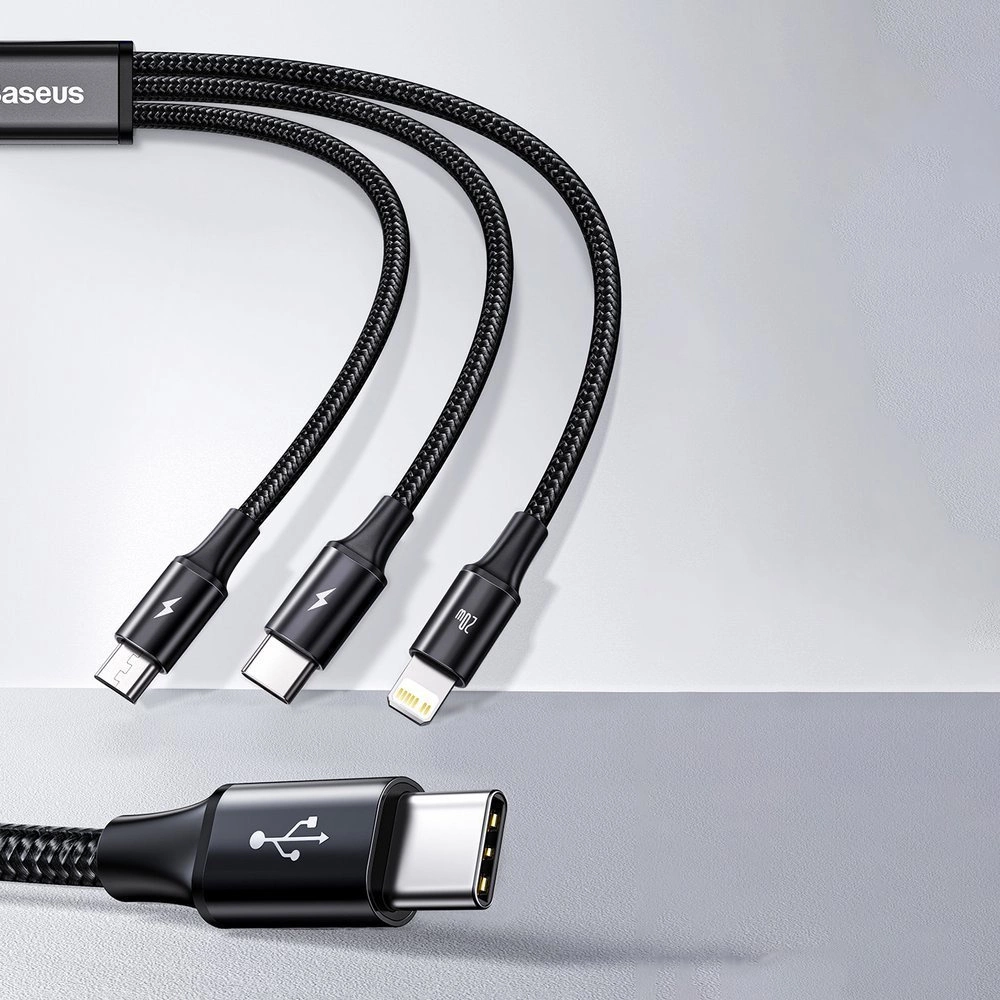 Baseus Rapid serijos Micro USB + Lightning + USB-C kabelis skirtas M+L+T 20W 1.5m – Žalias