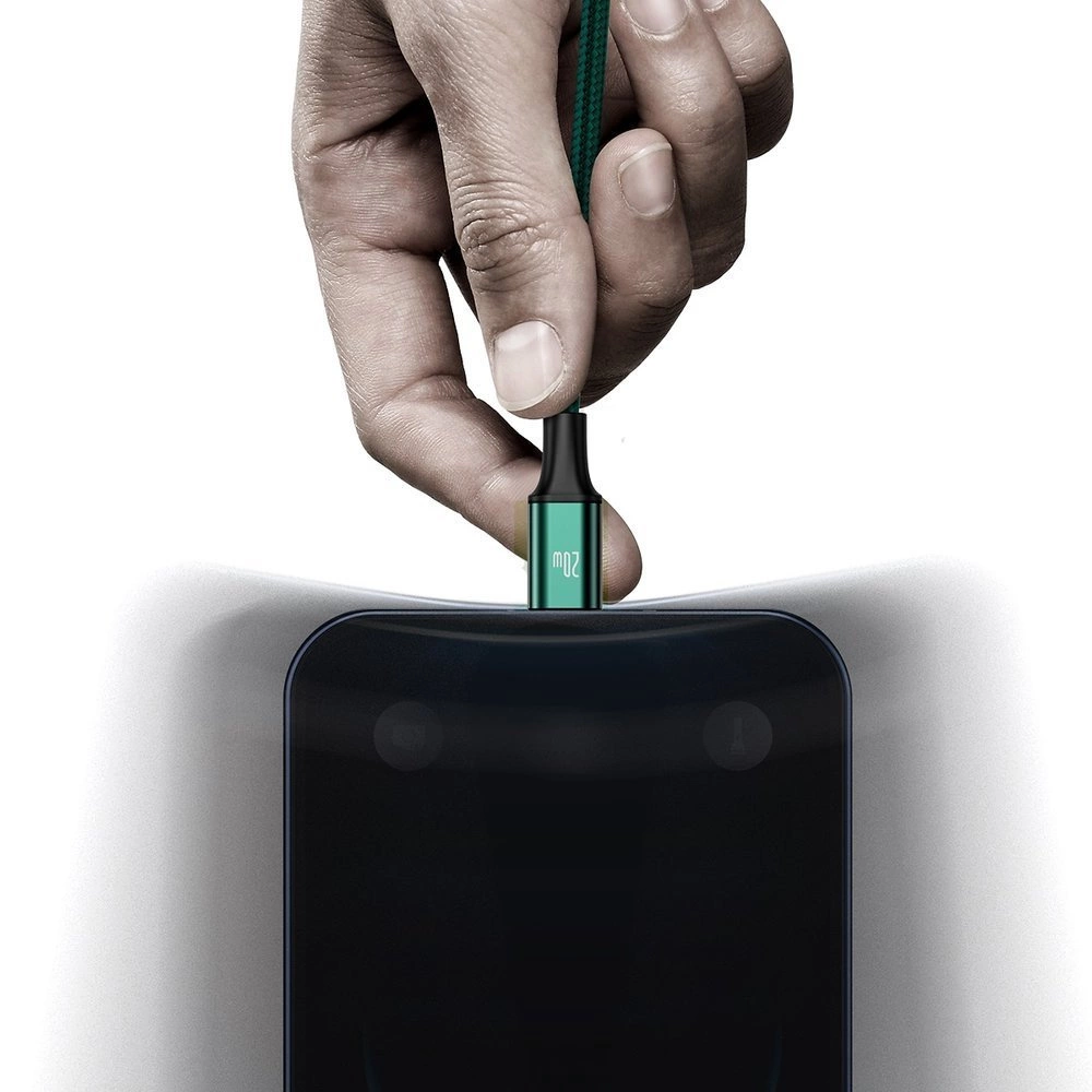 Baseus Rapid serijos Micro USB + Lightning + USB-C kabelis skirtas M+L+T 20W 1.5m – Žalias