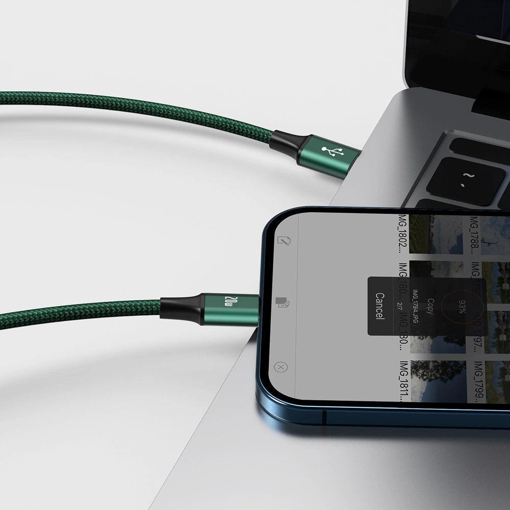 Baseus Rapid serijos Micro USB + Lightning + USB-C kabelis skirtas M+L+T 20W 1.5m – Žalias