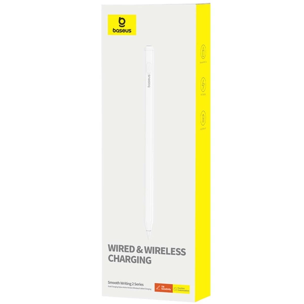 Aktyvus rašiklis Baseus Smooth Writing Series su belaidžiu ir laidiniu įkrovimu (baltas)