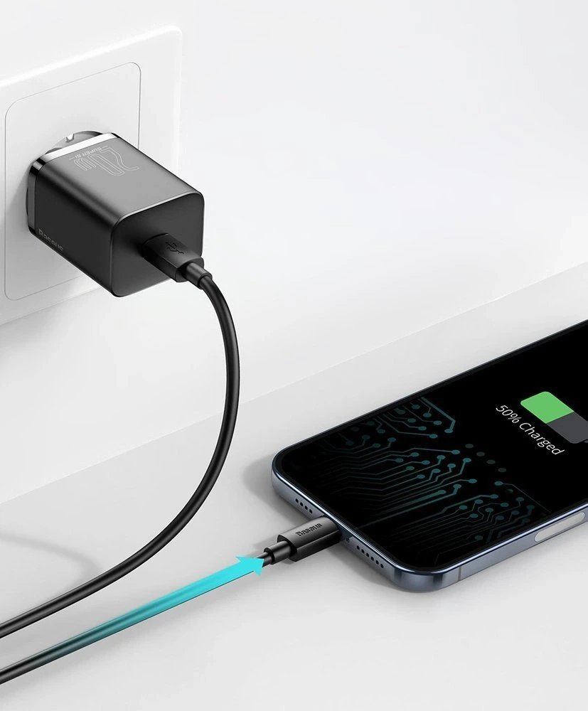 Baseus super Si Greitas įkroviklis 1C 20W su USB-C - Lightning kabeliu 1m - Juodas
