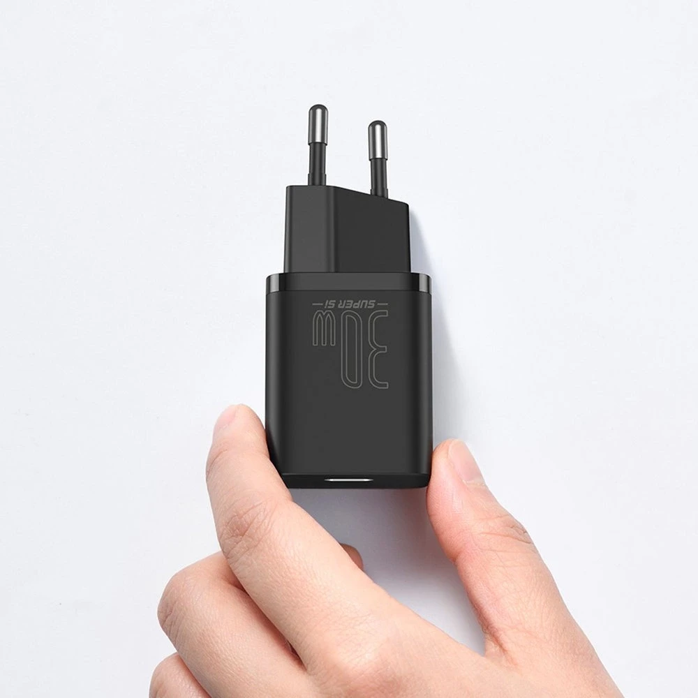 Baseus Sieninis įkroviklis Super Si 30W USB-C QC3.0 PD, juodas