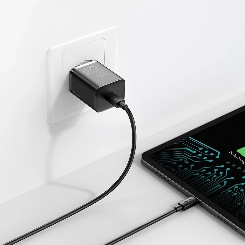 Baseus Sieninis įkroviklis Super Si 30W USB-C QC3.0 PD, juodas