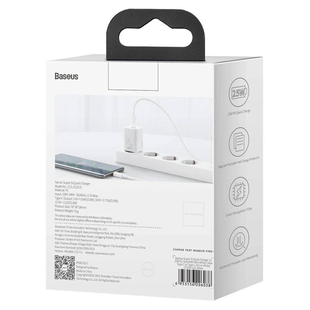 Baseus Super Si įkroviklis 1C 25W baltas