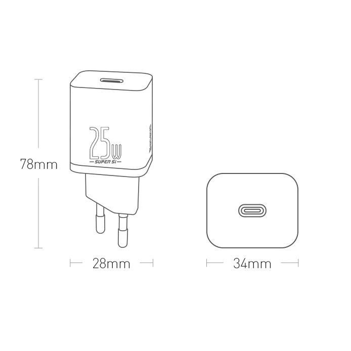 Baseus Super Si įkroviklis 1C 25W baltas