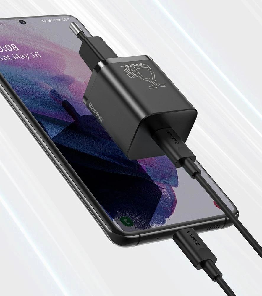 Baseus Super Si greitas įkroviklis 1C 25W su USB-C - USB-C kabelis 1m - Juodas