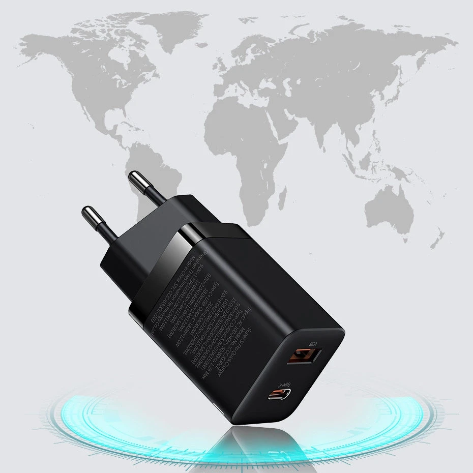 Baseus Super Si Pro įkroviklis USB + USB-C 30W - Baltas