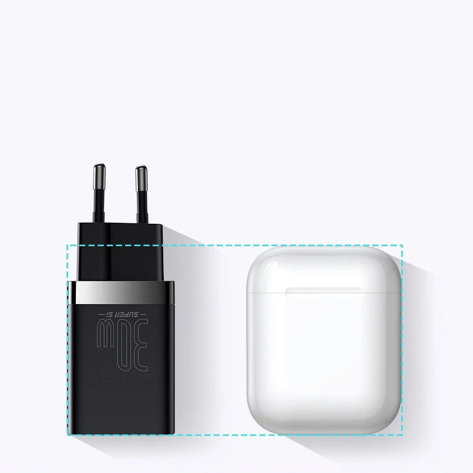 Baseus Super Si Pro įkroviklis USB + USB-C 30W - Baltas