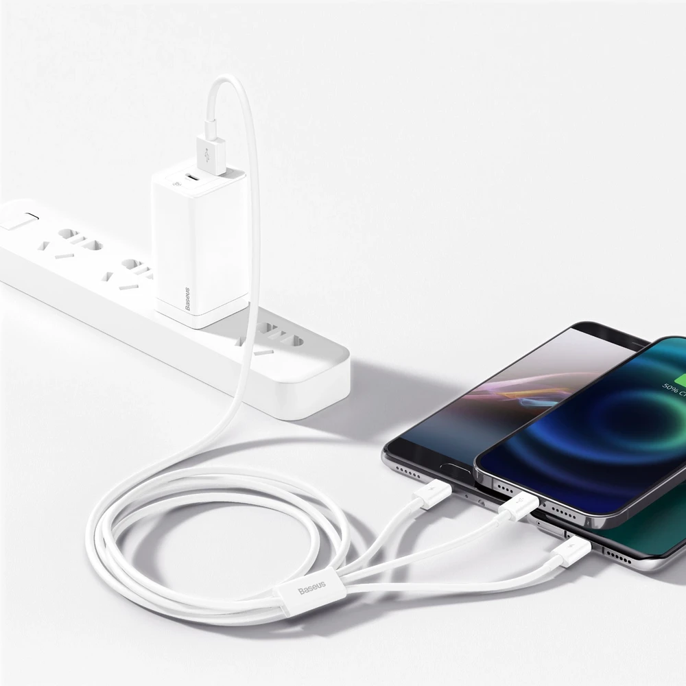 Greitas įkrovimas iš USB į M+L+C Baseus Superior Data 3.5A 1m (baltas)