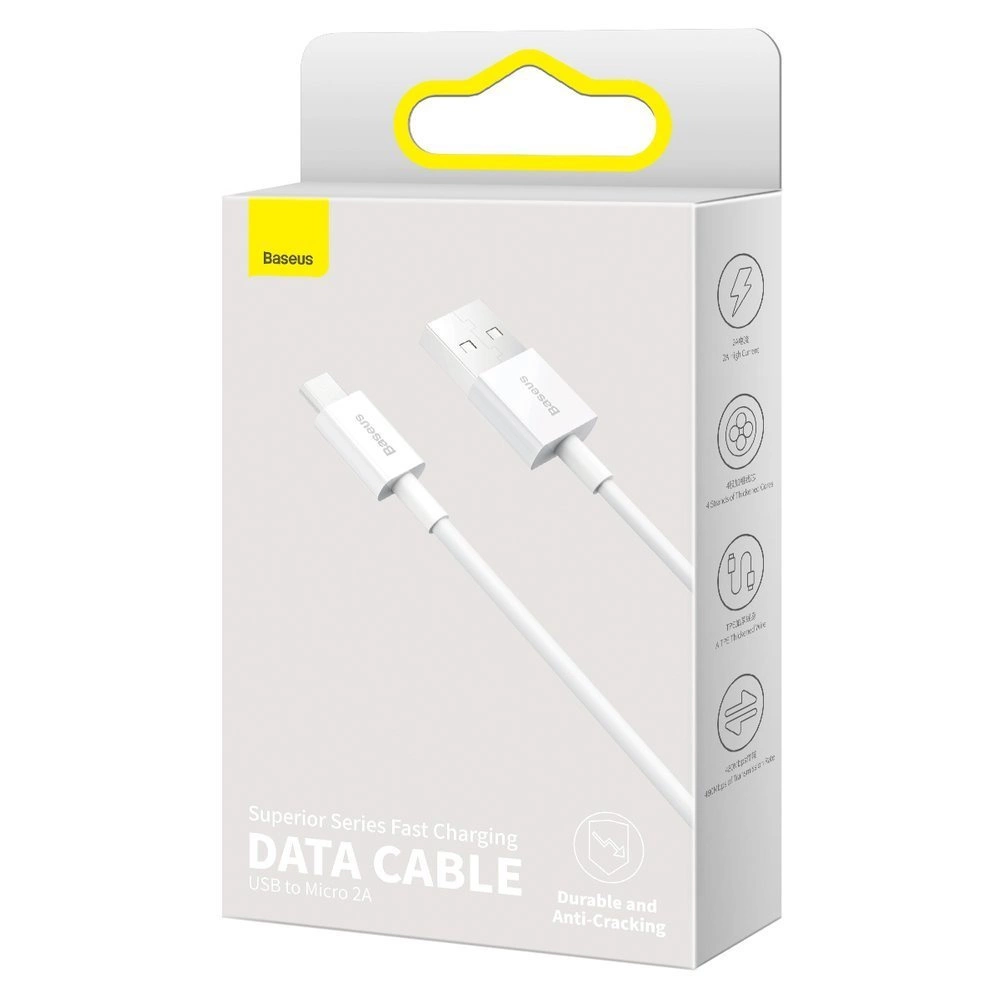 Kabelis USB A - micro USB kištukas 1.0m 2A baltas Superior serija BASEUS