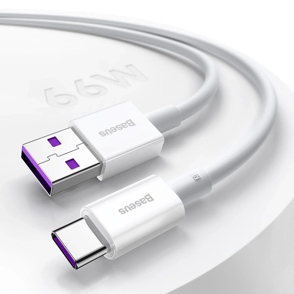 Kabelis USB A - USB C 66W 1.0m baltas (netinka iPhone 15 įkrovimui) Superior BASEUS