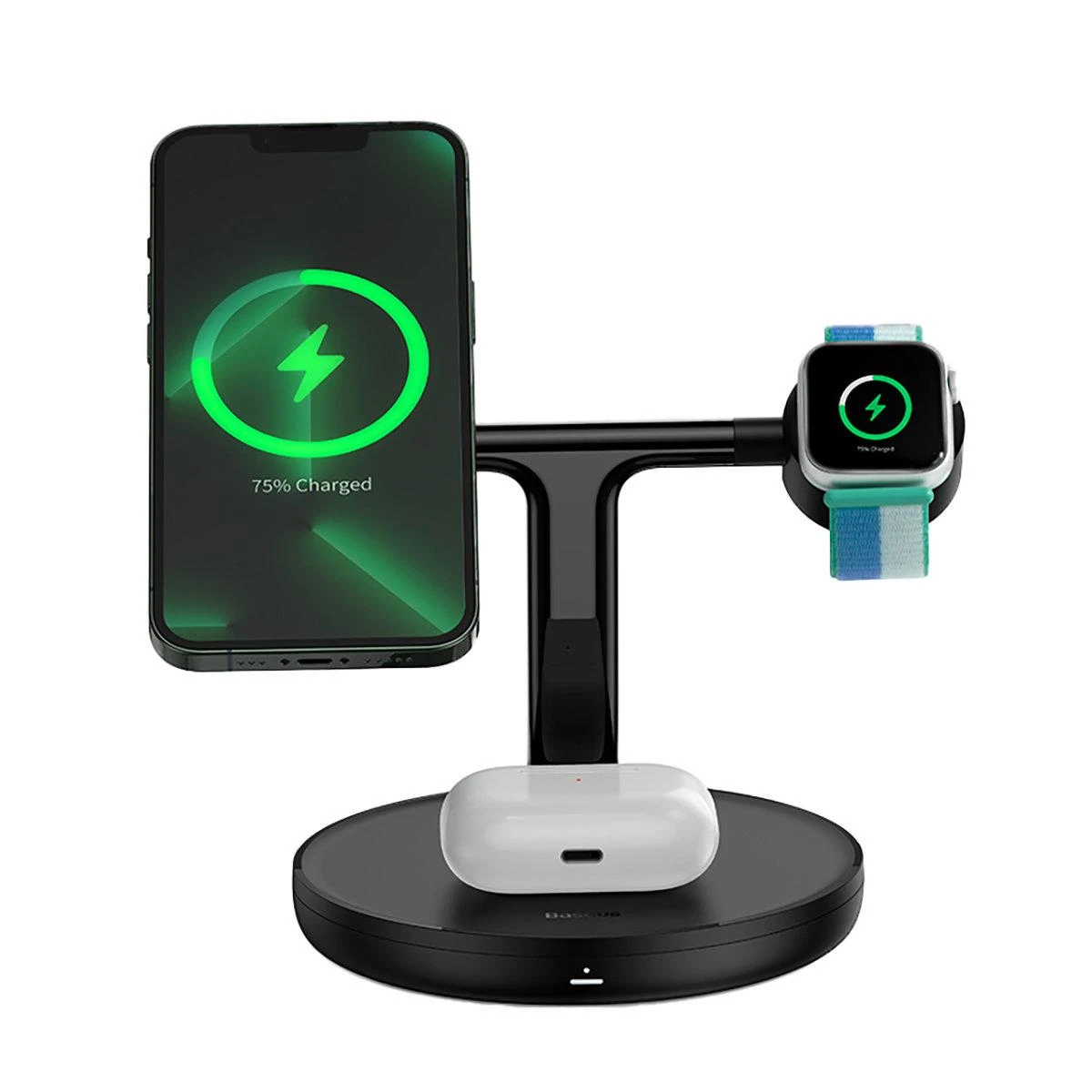 Baseus Belaidis magnetinis įkroviklis, stovas 20W trims Apple įrenginiams, juodas