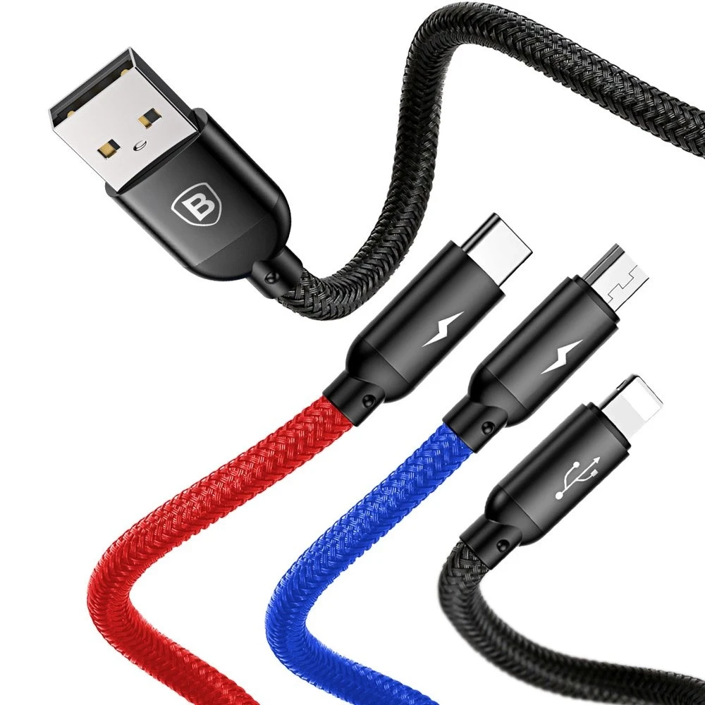 Kabelis Baseus USB2.0 A kištukas ir 3 kištukai (USB C, micro USB, lightning)