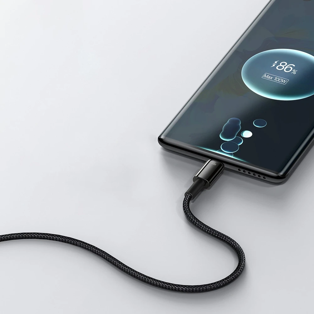 Baseus volframo auksinis kabelis USB prie USB-C, 100 W, 2 m (juodas)