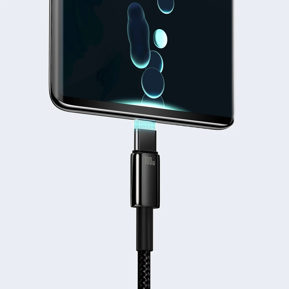 Baseus volframo auksinis kabelis USB prie USB-C, 100 W, 2 m (juodas)
