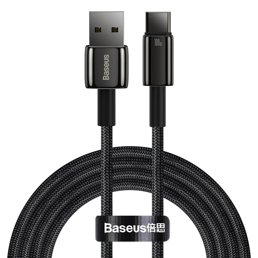Baseus volframo auksinis kabelis USB prie USB-C, 100 W, 2 m (juodas)