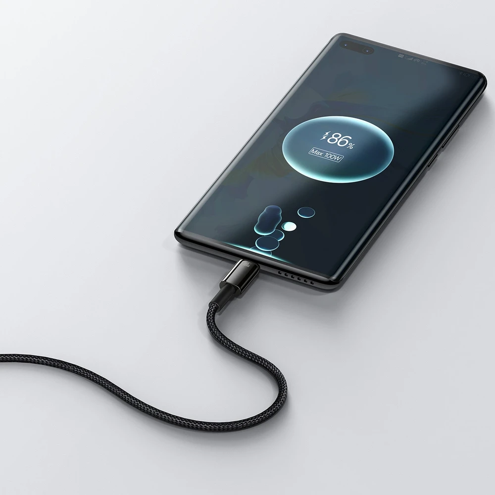 Baseus volframo auksinis kabelis USB prie USB-C, 100 W, 2 m (juodas)