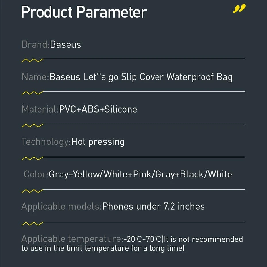 Baseus Universalus vandeniui nepralaidus IPX8 dėklas telefonams iki 7.2"