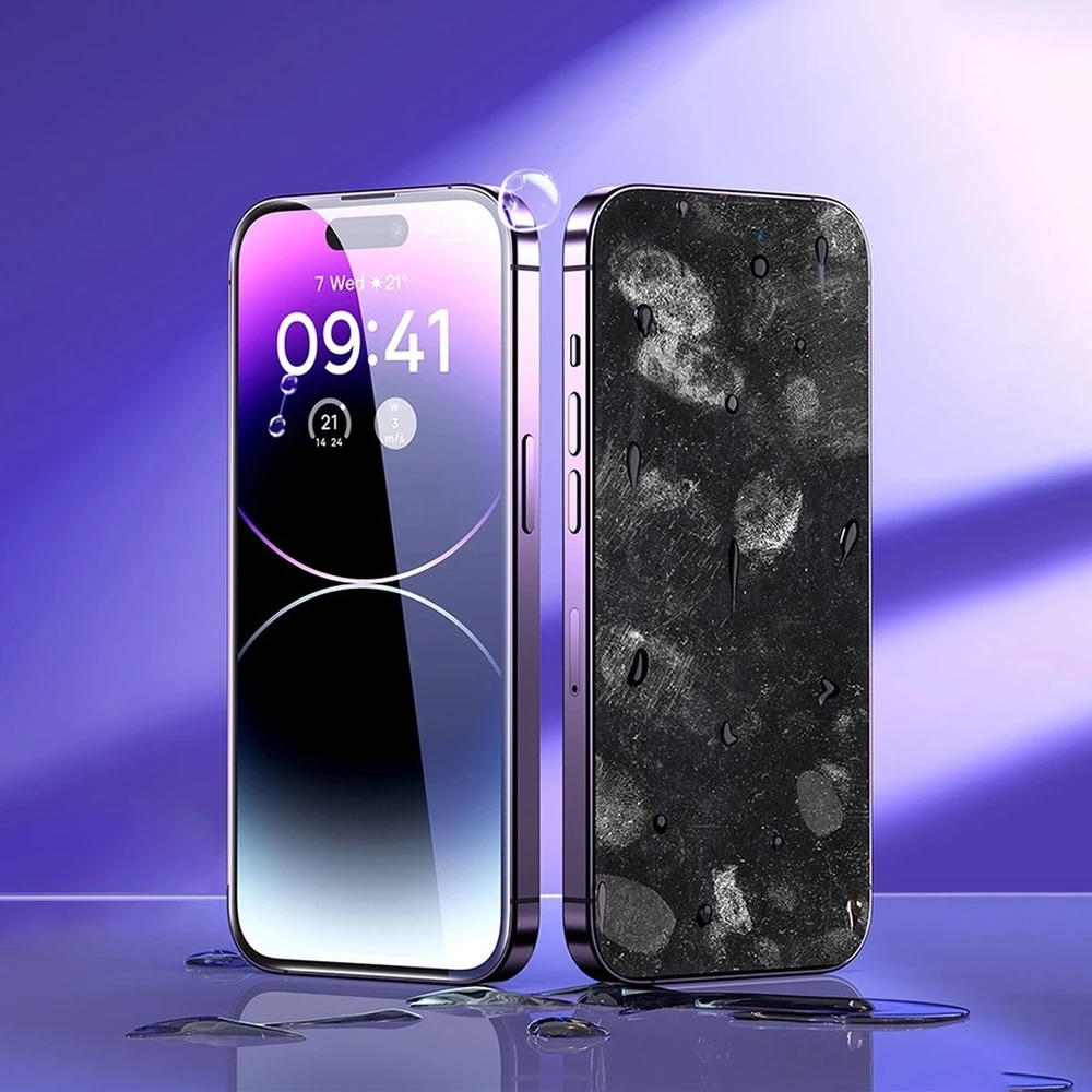 Baseus viso ekrano Apsauginis stiklas Apple iPhone 14 Pro su Anti Mėlyna šviesos filtru ir 0,3 mm garsiakalbio dangteliu + montavimo rėmeliu