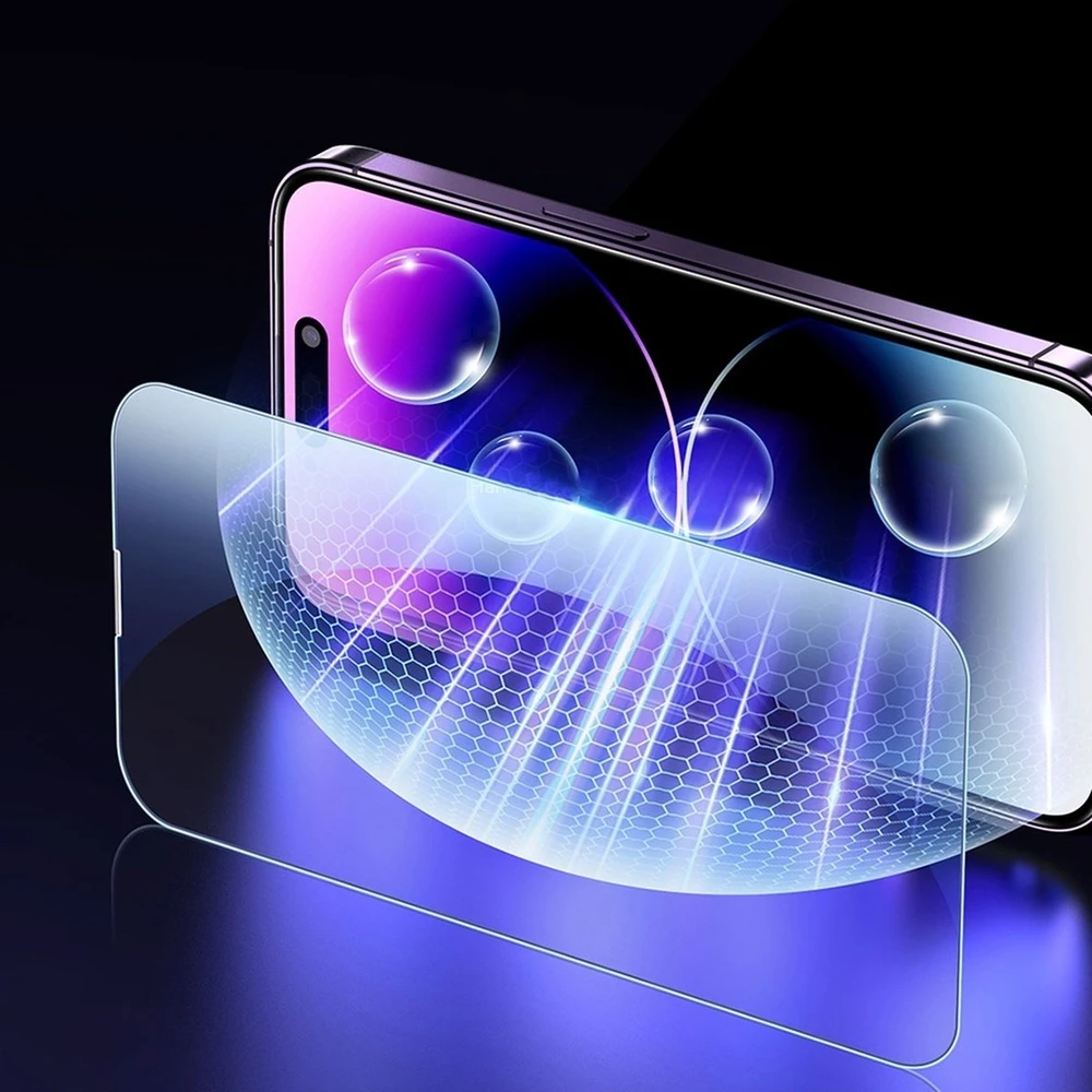 Baseus viso ekrano Apsauginis stiklas Apple iPhone 14 Pro Max su Anti Mėlyna šviesos filtru ir 0,3 mm garsiakalbio dangteliu + montavimo rėmeliu