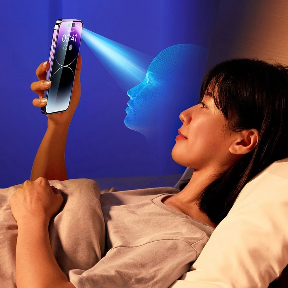 Baseus viso ekrano Apsauginis stiklas Apple iPhone 14 Pro su Anti Mėlyna šviesos filtru ir 0,3 mm garsiakalbio dangteliu + montavimo rėmeliu