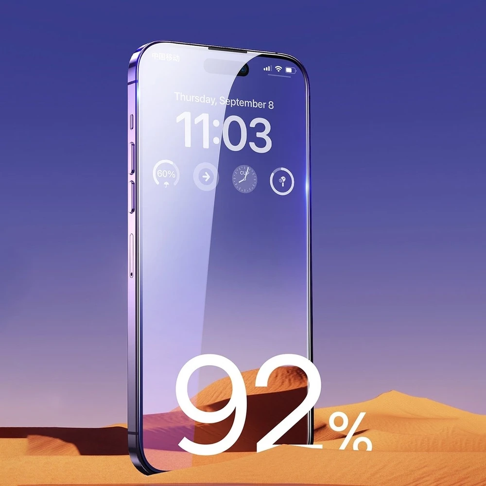 Baseus viso ekrano Apsauginis stiklas Apple iPhone 14 Pro su Anti Mėlyna šviesos filtru ir 0,3 mm garsiakalbio dangteliu + montavimo rėmeliu