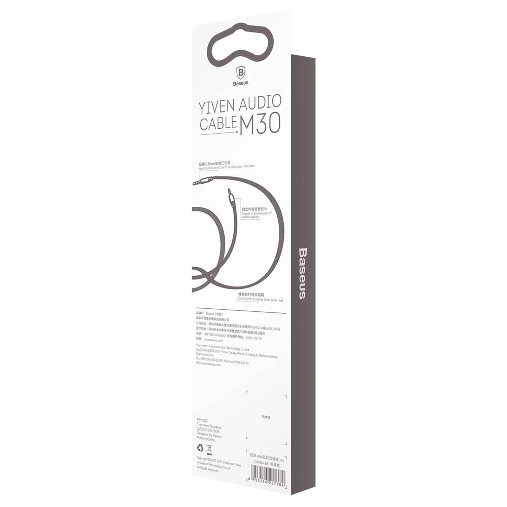 Baseus Yiven 3.5mm AUX kabelis 1m - Juodas / Sidabrinis