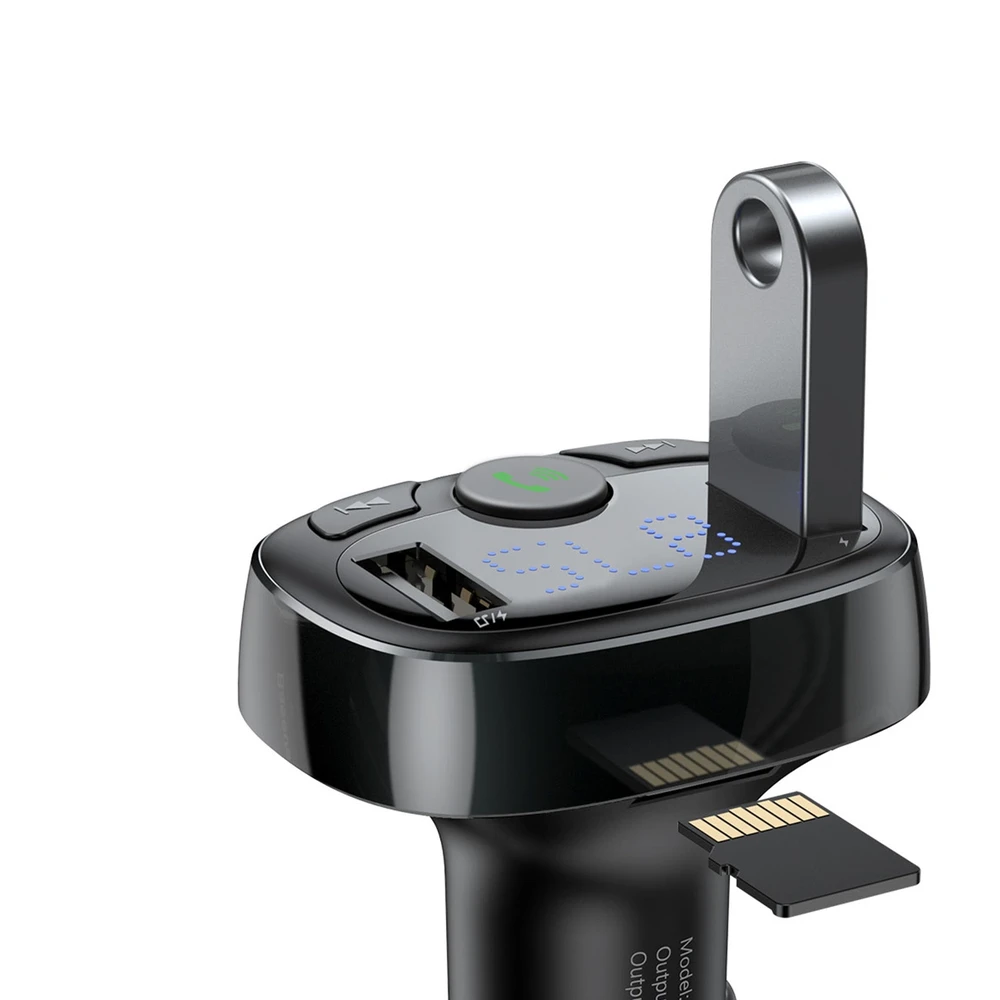 Baseus FM moduliatorius T tipo Bluetooth 2xUSB Micro SD – Juodas